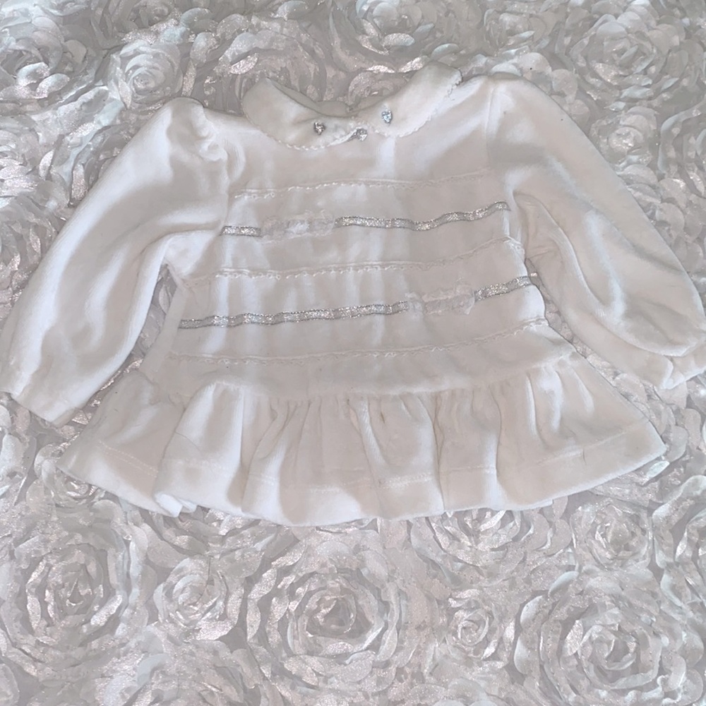 . white and silver velvet sweater size 6 months